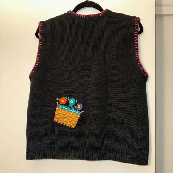 Longaberger BellePoint Vintage Small Black Pink Flower Basket Sweater Vest EUC - Picture 5 of 10